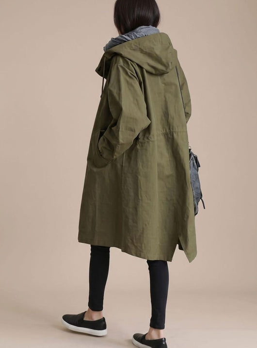 Annika | Lange dames trenchcoat met capuchon in Koreaanse stijl, grote maten