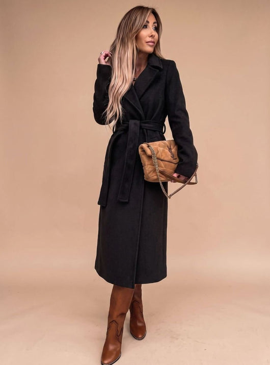 Charlotte | Elegante lange dames trenchcoat met bindceintuur en reverskraag