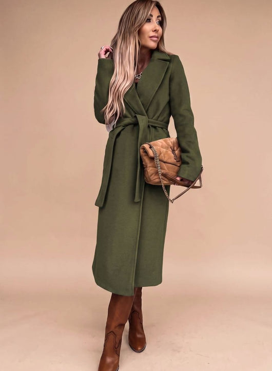 Charlotte | Elegante lange dames trenchcoat met bindceintuur en reverskraag