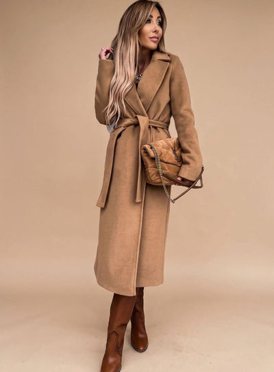 Charlotte | Elegante lange dames trenchcoat met bindceintuur en reverskraag
