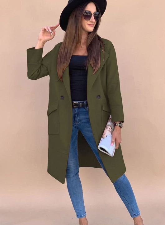 Marlene | Elegante dubbelrijse dames trenchcoat met reverskraag en zakken