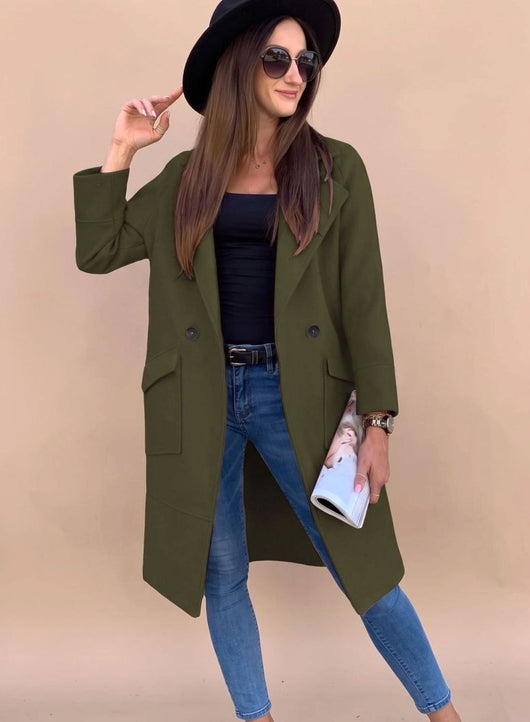Marlene | Elegante dubbelrijse dames trenchcoat met reverskraag en zakken