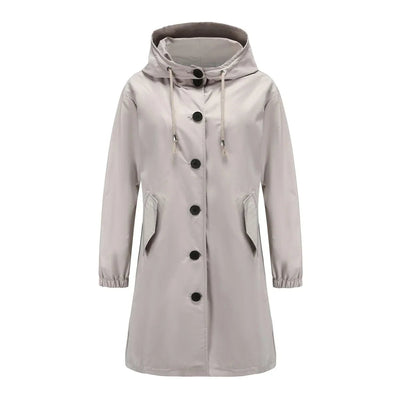 Emilia | Waterafstotende lange dames trenchcoat met capuchon