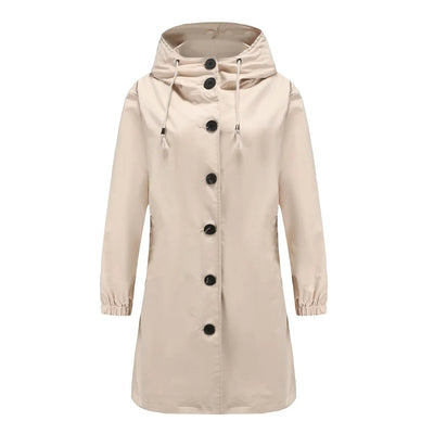 Emilia | Waterafstotende lange dames trenchcoat met capuchon