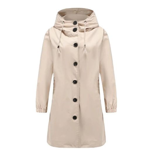 Emilia | Waterafstotende lange dames trenchcoat met capuchon