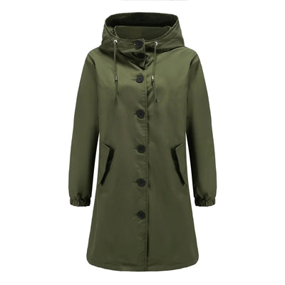 Emilia | Waterafstotende lange dames trenchcoat met capuchon