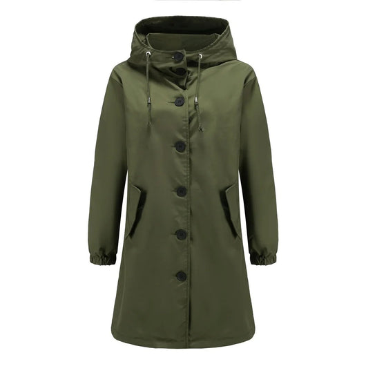 Emilia | Waterafstotende lange dames trenchcoat met capuchon