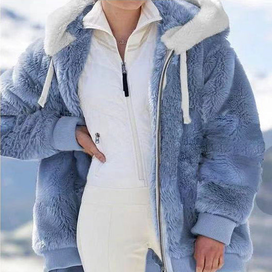 Franziska | Dames winterjas met colorblock-dessin en capuchon