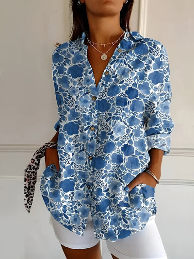 Johanna | Gestipte dames blouse met knoopsluiting en print