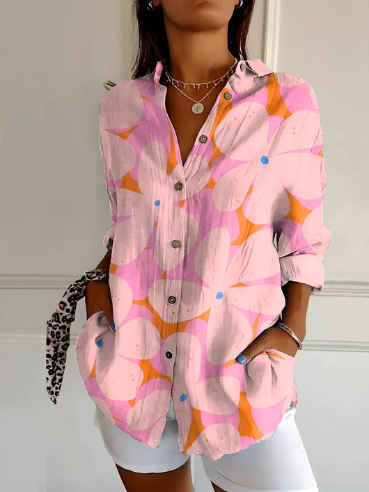 Johanna | Gestipte dames blouse met knoopsluiting en print