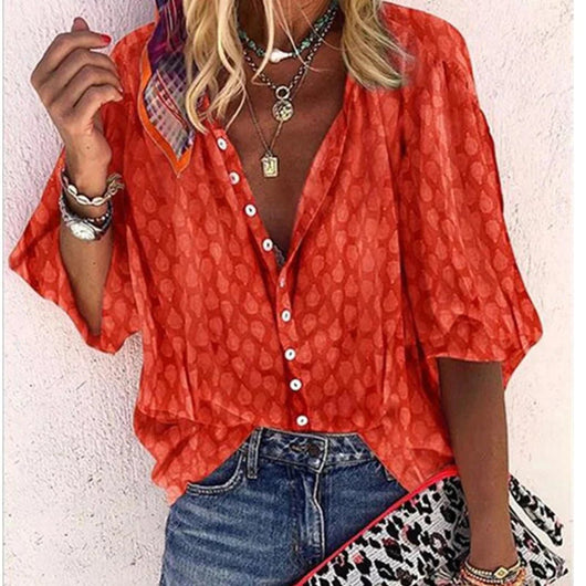 Gabriela | Bedrukte casual damesblouse met knoopsluiting