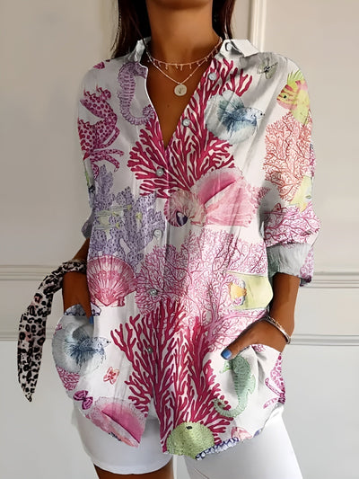 Johanna | Gestipte dames blouse met knoopsluiting en print