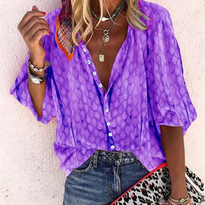 Gabriela | Bedrukte casual damesblouse met knoopsluiting