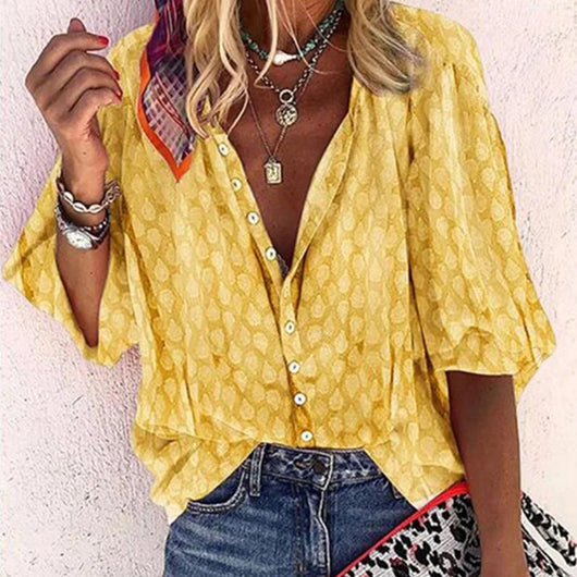 Gabriela | Bedrukte casual damesblouse met knoopsluiting