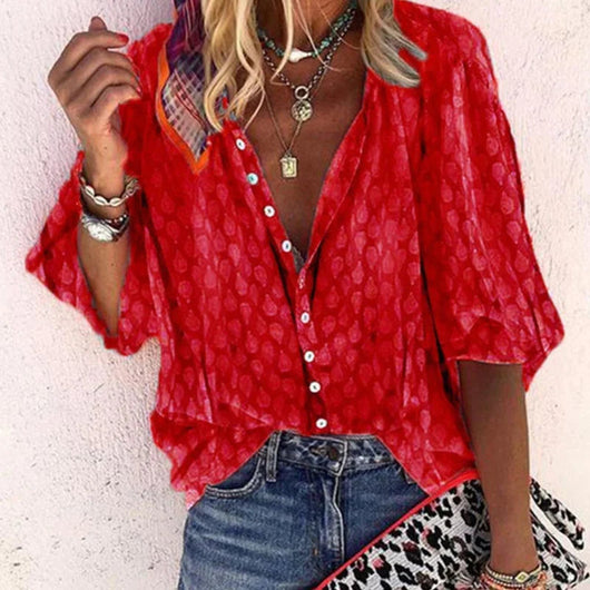 Gabriela | Bedrukte casual damesblouse met knoopsluiting