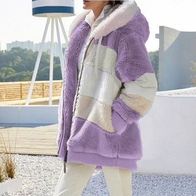 Franziska | Dames winterjas met colorblock-dessin en capuchon