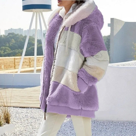 Franziska | Dames winterjas met colorblock-dessin en capuchon