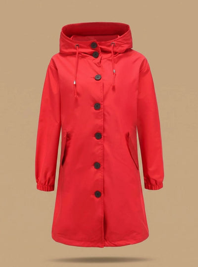 Greta | Waterafstotende lange dames outdoormantel met capuchon