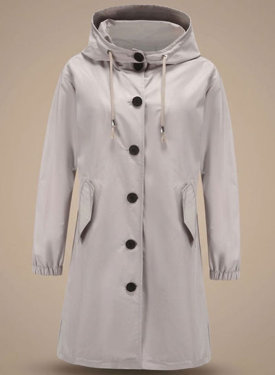 Greta | Waterafstotende lange dames outdoormantel met capuchon