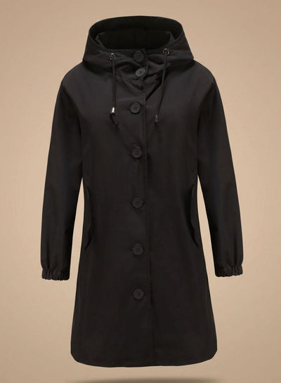 Greta | Waterafstotende lange dames outdoormantel met capuchon
