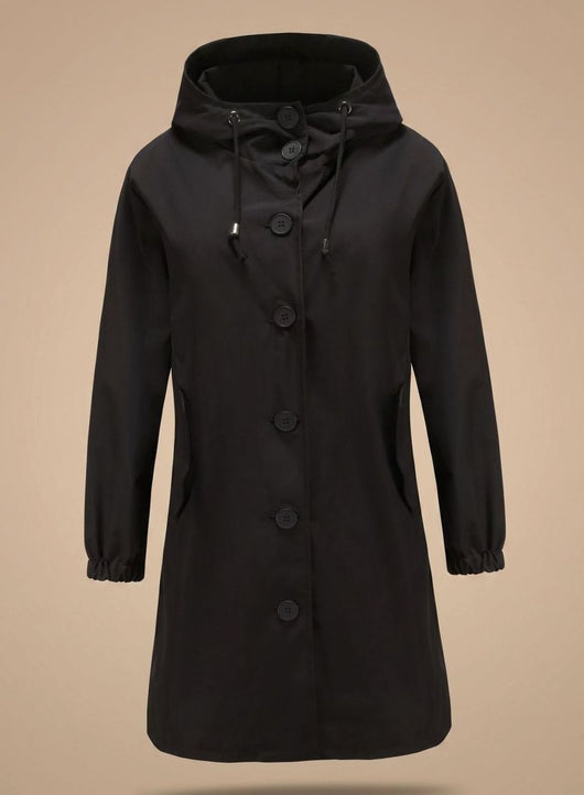 Greta | Waterafstotende lange dames outdoormantel met capuchon