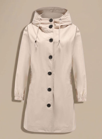 Greta | Waterafstotende lange dames outdoormantel met capuchon