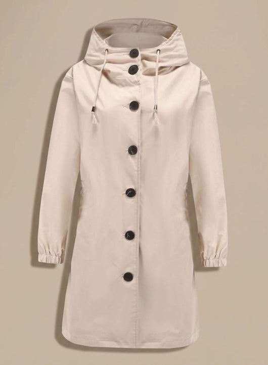 Greta | Waterafstotende lange dames outdoormantel met capuchon