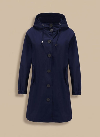 Greta | Waterafstotende lange dames outdoormantel met capuchon