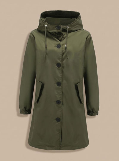 Greta | Waterafstotende lange dames outdoormantel met capuchon