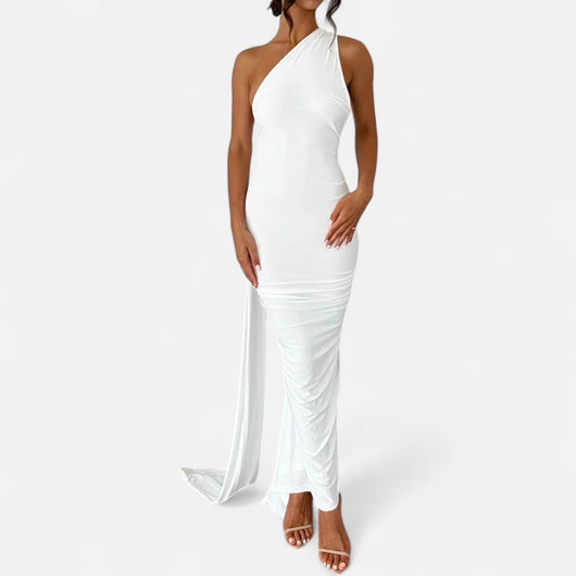 Lara | Dames maxijurk met one-shoulder halterhals