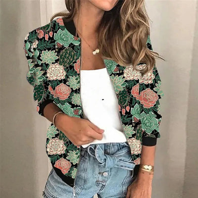Sophie | Dames bomberjack met vintage bloemenprint en rits