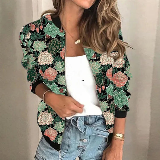 Sophie | Dames bomberjack met vintage bloemenprint en rits