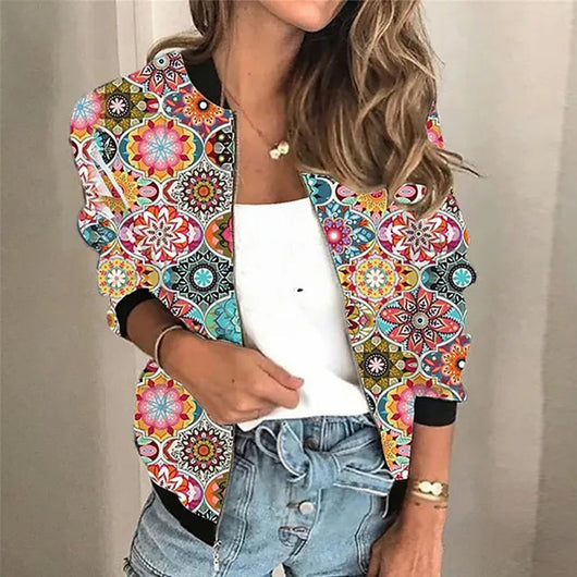 Sophie | Dames bomberjack met vintage bloemenprint en rits