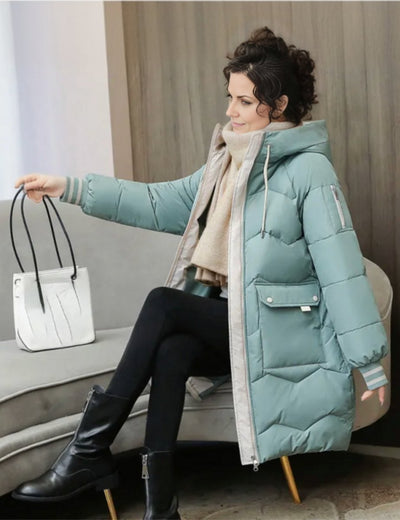 Elisabeth | Lange gewatteerde dames winterparka met capuchon