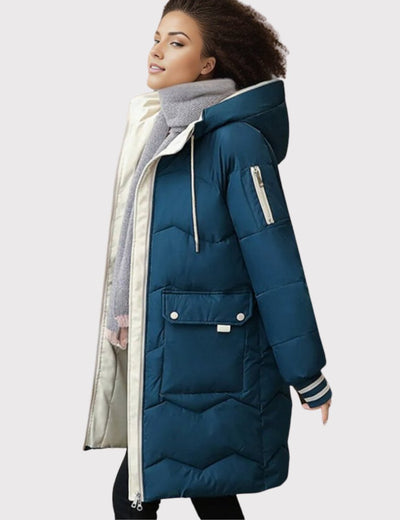 Elisabeth | Lange gewatteerde dames winterparka met capuchon