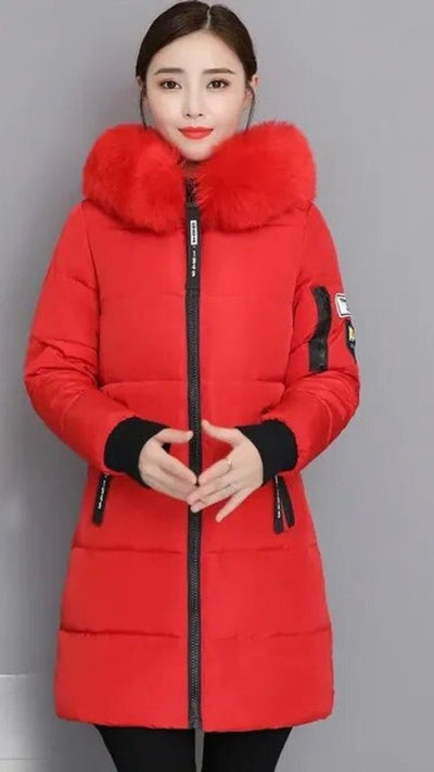 Clara | Lange gewatteerde dames winterparka met bontkraag en capuchon