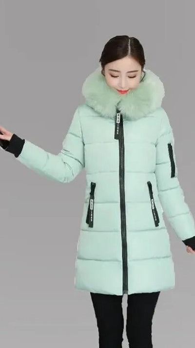 Clara | Lange gewatteerde dames winterparka met bontkraag en capuchon