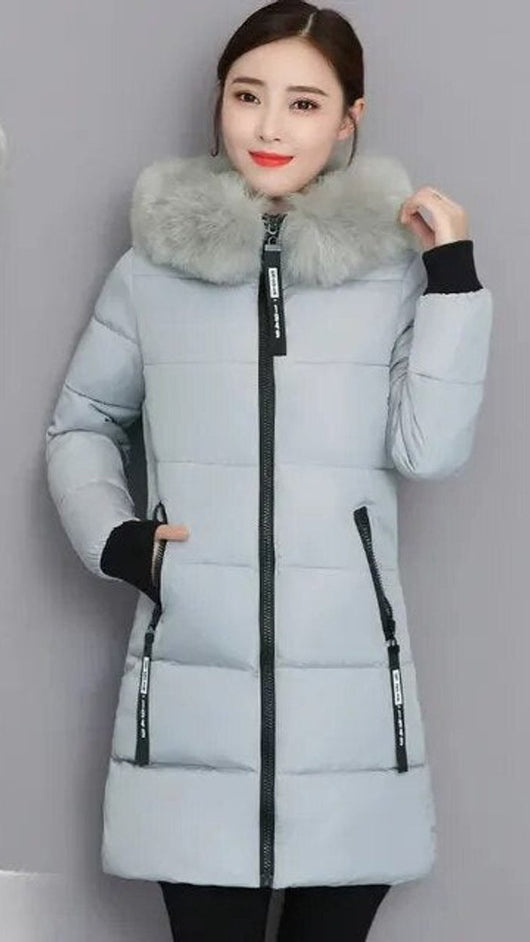 Clara | Lange gewatteerde dames winterparka met bontkraag en capuchon