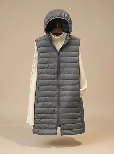 Emilia | Lange mouwloze gewatteerde dames parka met capuchon