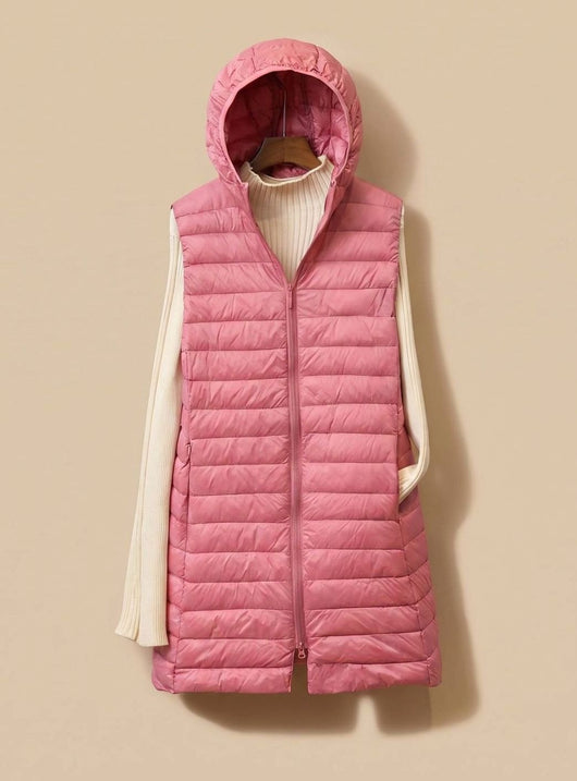 Emilia | Lange mouwloze gewatteerde dames parka met capuchon