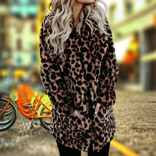Annika | Dames winterjas met luipaardprint van zacht imitatiebont