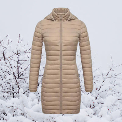 Greta | Ultralichte lange gewatteerde dames winterparka met capuchon