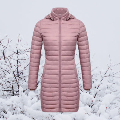 Greta | Ultralichte lange gewatteerde dames winterparka met capuchon