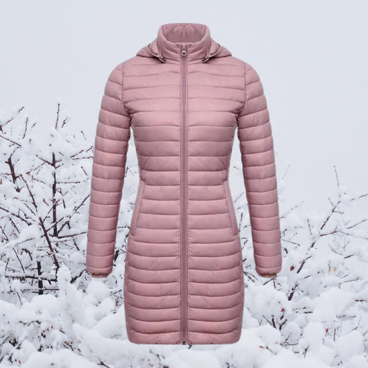 Greta | Ultralichte lange gewatteerde dames winterparka met capuchon