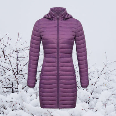 Greta | Ultralichte lange gewatteerde dames winterparka met capuchon