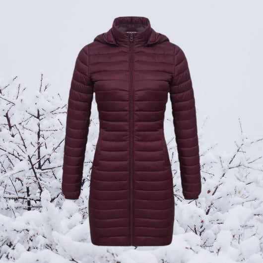 Greta | Ultralichte lange gewatteerde dames winterparka met capuchon