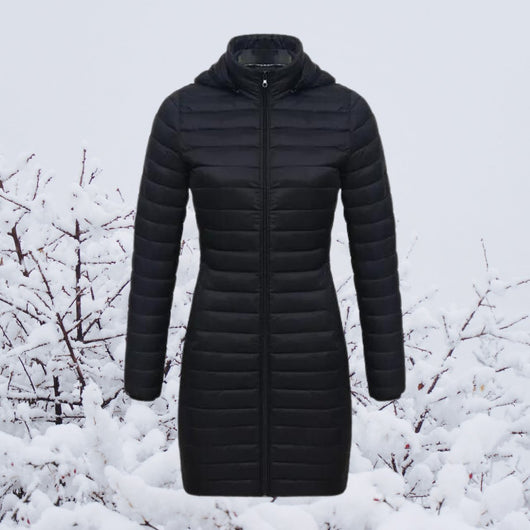 Greta | Ultralichte lange gewatteerde dames winterparka met capuchon