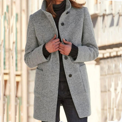 Marlene | Klassieke dames winterjas met opstaande kraag en knoopsluiting