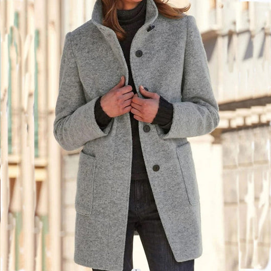 Marlene | Klassieke dames winterjas met opstaande kraag en knoopsluiting