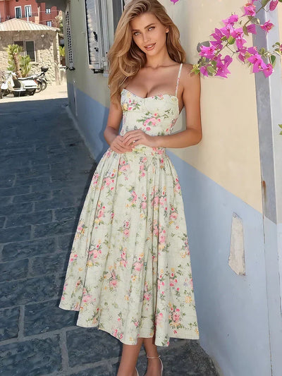 Hazel | Bloemen midi-jurk met bandjes voor bruiloftsgasten